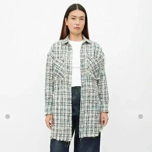 Faith Connexion Blue Multi Jacket Shirt Shacket Tweed Button Down Women Size XS